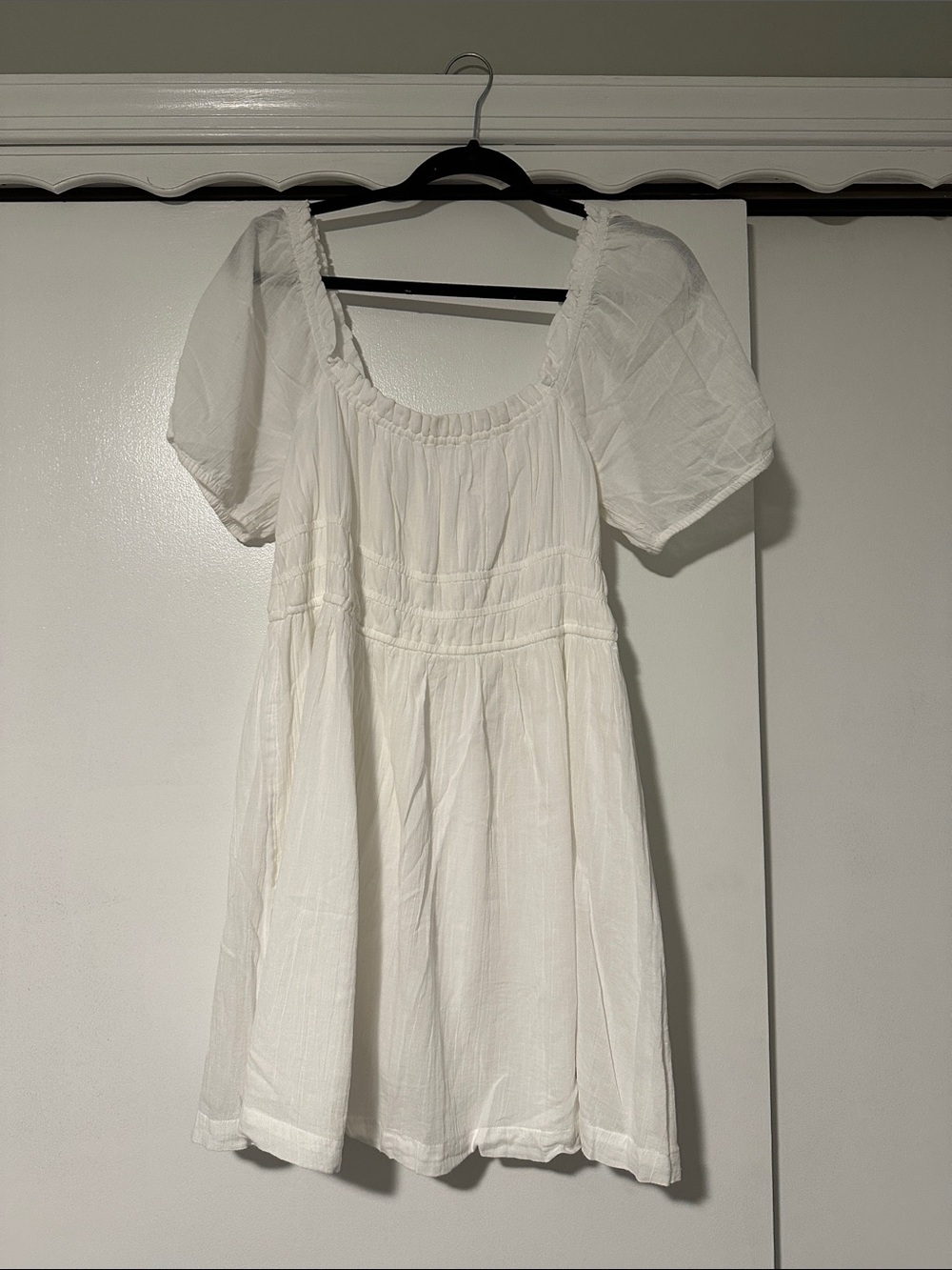 Nordstrom White Square-Neck Puff Sleeve Mini Dress
